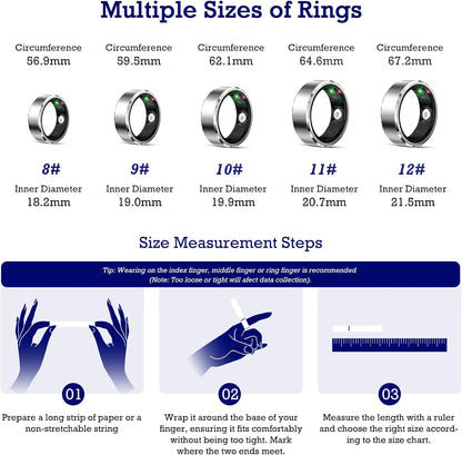 Smart Ring Health Tracker, Sleep Tracker Ring with Heart Rate, Waterproof Fitness Ring for Activity Monitoring/Steps/Distance/Calories,Air Gestures,Up to 7-Day Battery,For Ios Android(Light Silver#10)
